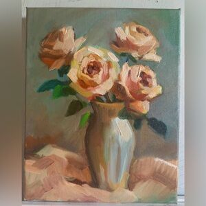 paintings on canvas original «Study with roses ” 10x8 oil on canvas